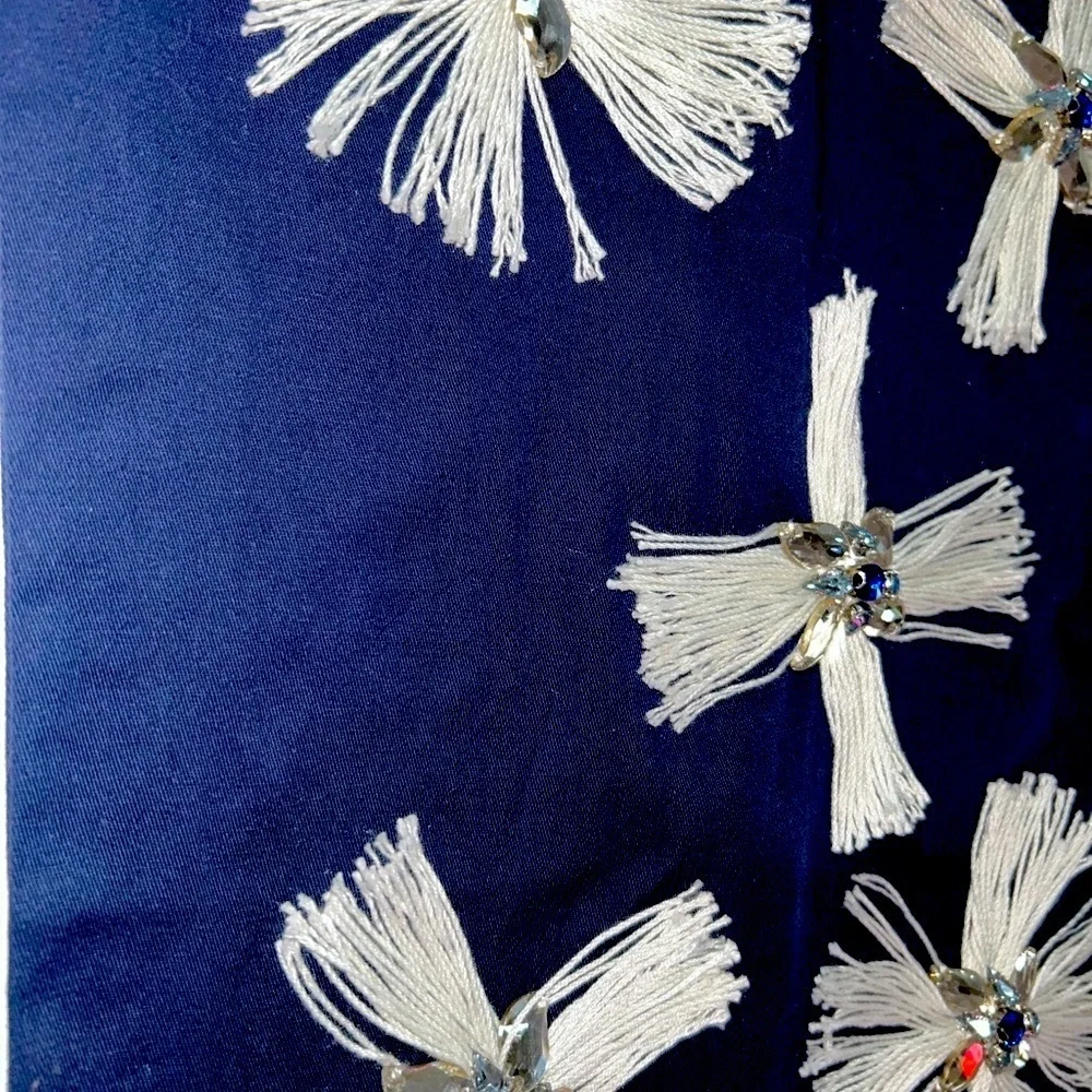 🍀3 for &25 Safavieh Throw Pillow Navy Blue White Tassel Star Crystal Beaded